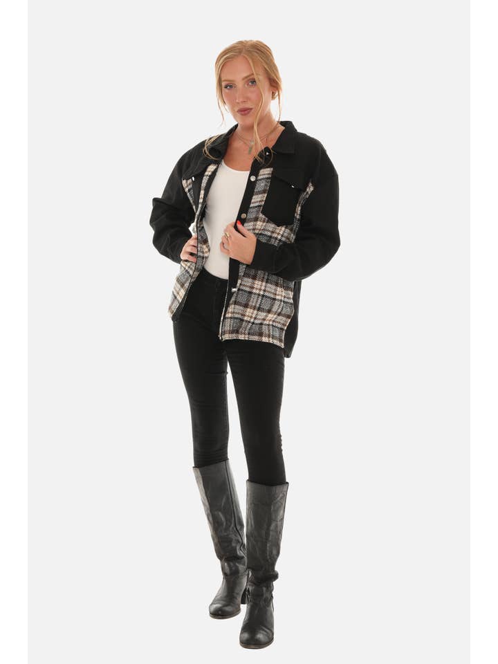 Shoreline Wear. INC - Wholesale Denim Jacket - Women's - Denim Jacket with Plaid Inset (PLUS)