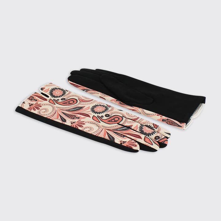 Celina Faux Suede Glove with Print - Peach Cream for wholesale by Forever England / Millie Mae