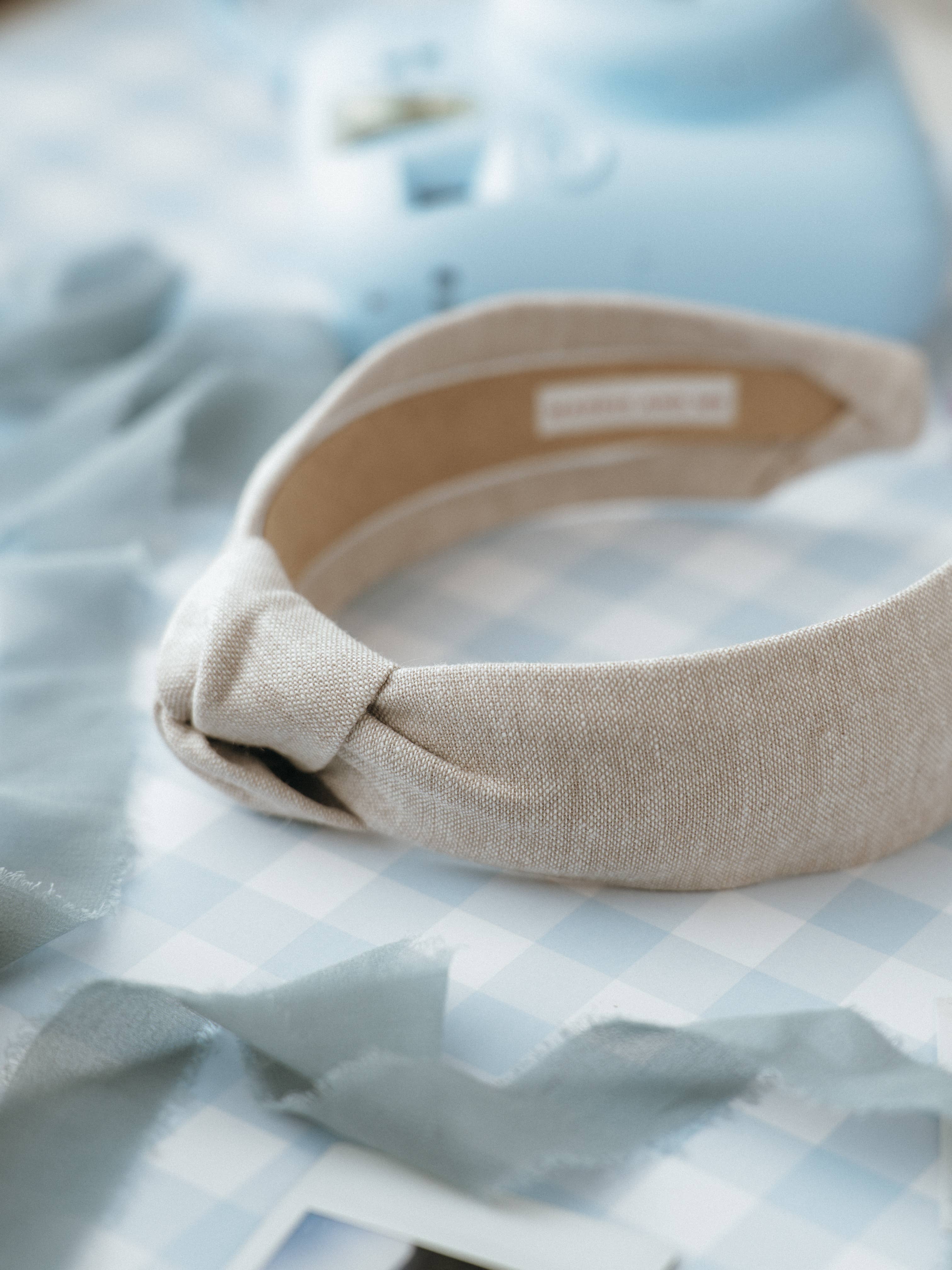 Maddie and Me Handmade - Wholesale Fashion Headband - Women's - Neutral Solid Linen Blend Knotted Headband | Flax | Khaki6