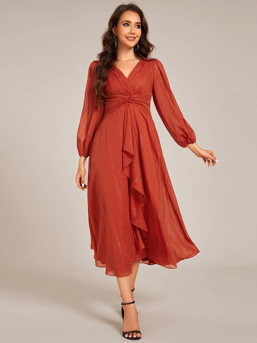 Ever-Pretty - Vente Robe de soirée – femme - Robe scintillante en mousseline pour invitée de mariage à manches longues22