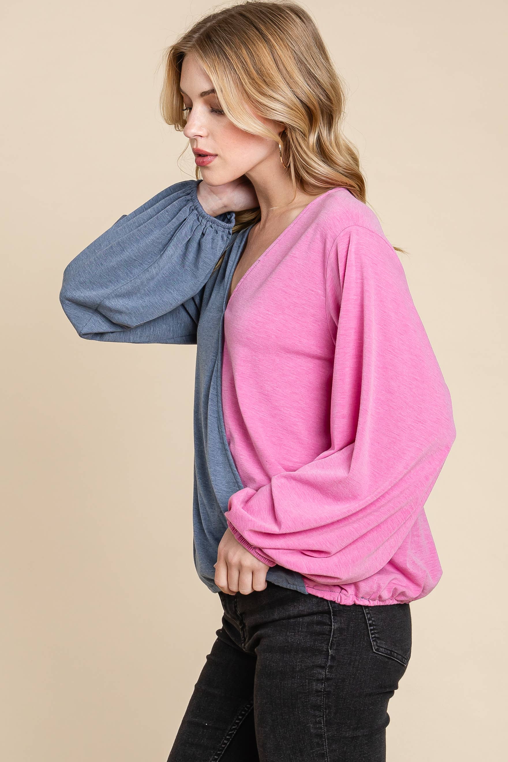 Emerald Collection - Vendita all'ingrosso Top in maglia - Donna - ETK-8561-PL Top Surplice Color Block Plus Size4