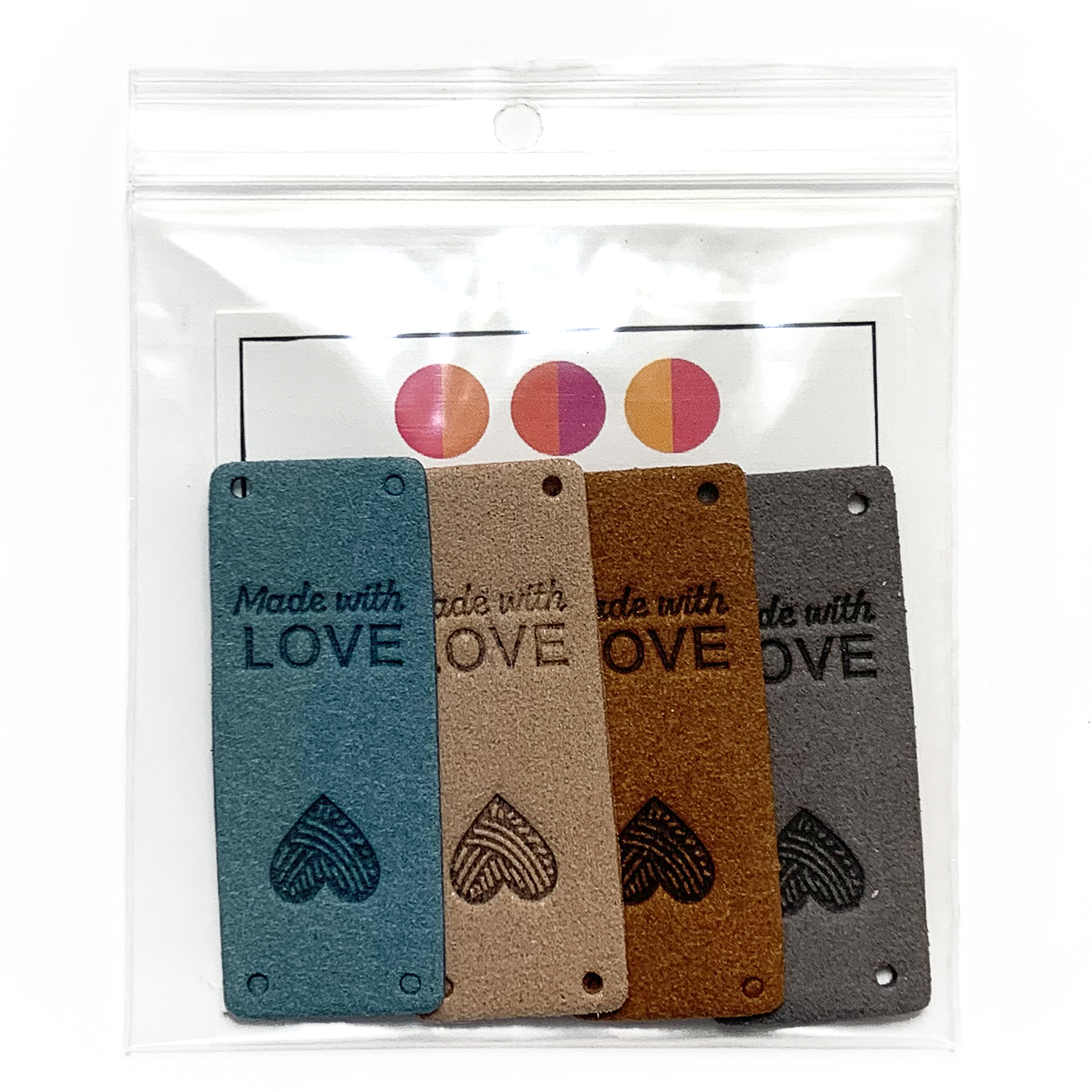 Pretty Warm Designs - Wholesale Knitting/Crochet Supplies - Made With Love Faux Leather Labels Set of 4 Knit Crochet Tag1