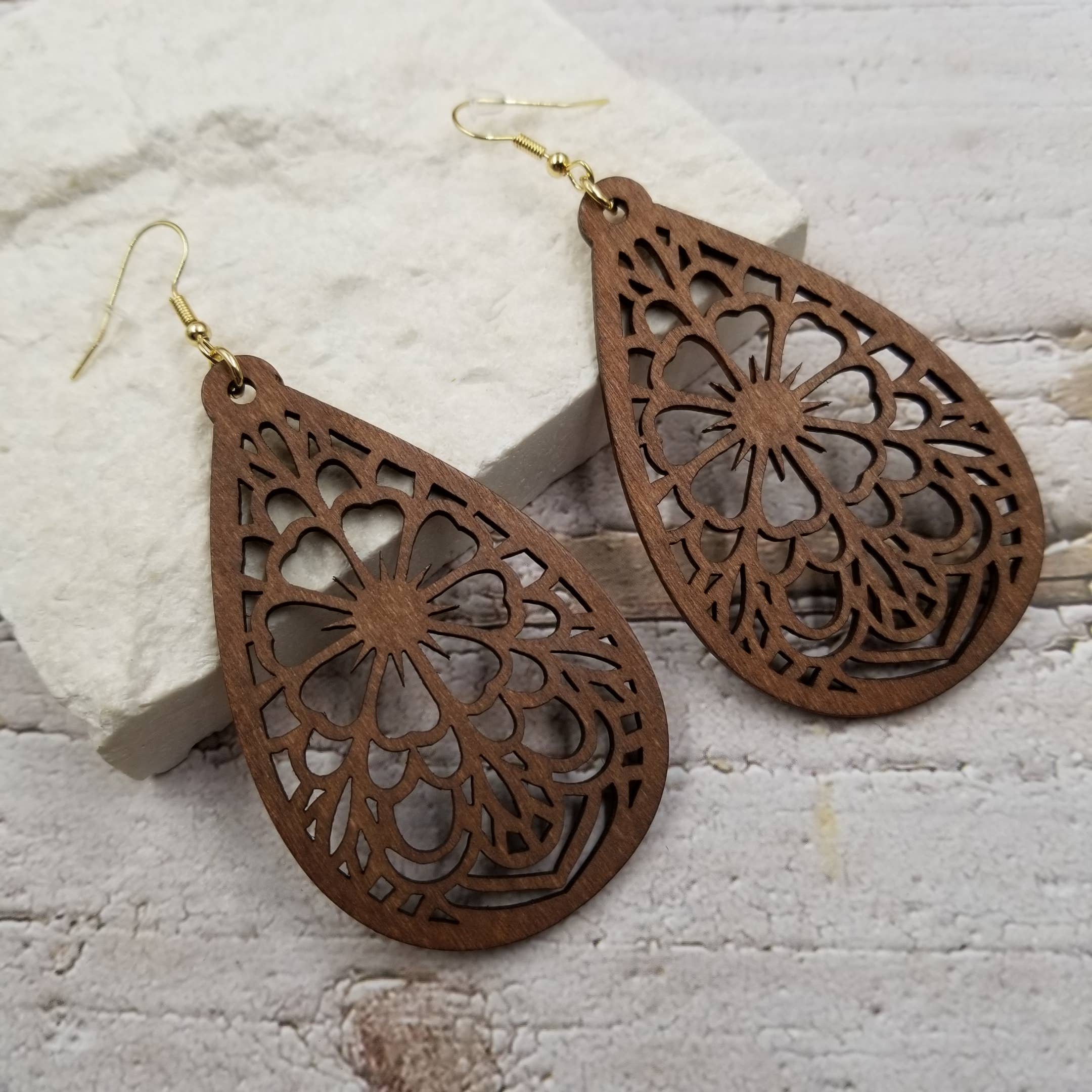 Silver Hook Classic Hollow Geometry Wood Earrings for wholesale on Faire1