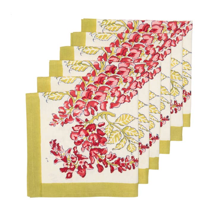 Wisteria Pink & Green | Napkins - Set of 6 for wholesale by Caravan Home