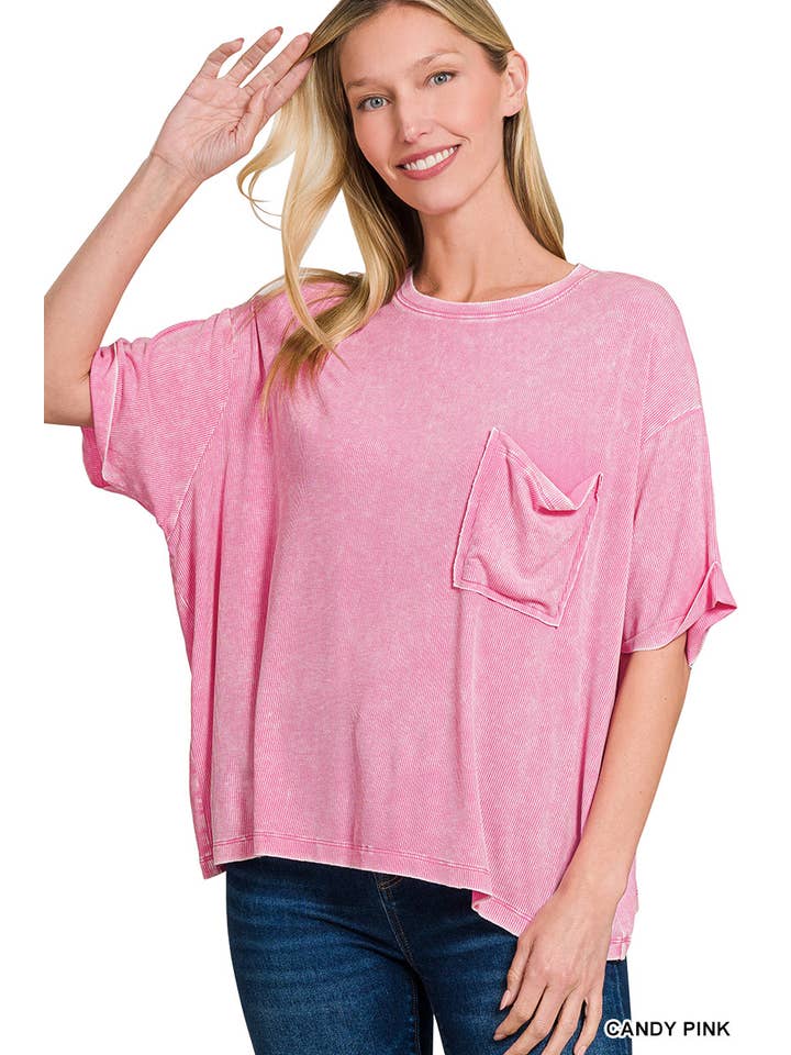 Vanilla Monkey - Vente Haut en maille – femme - Top côtelé à manches courtes et col rond délavé7