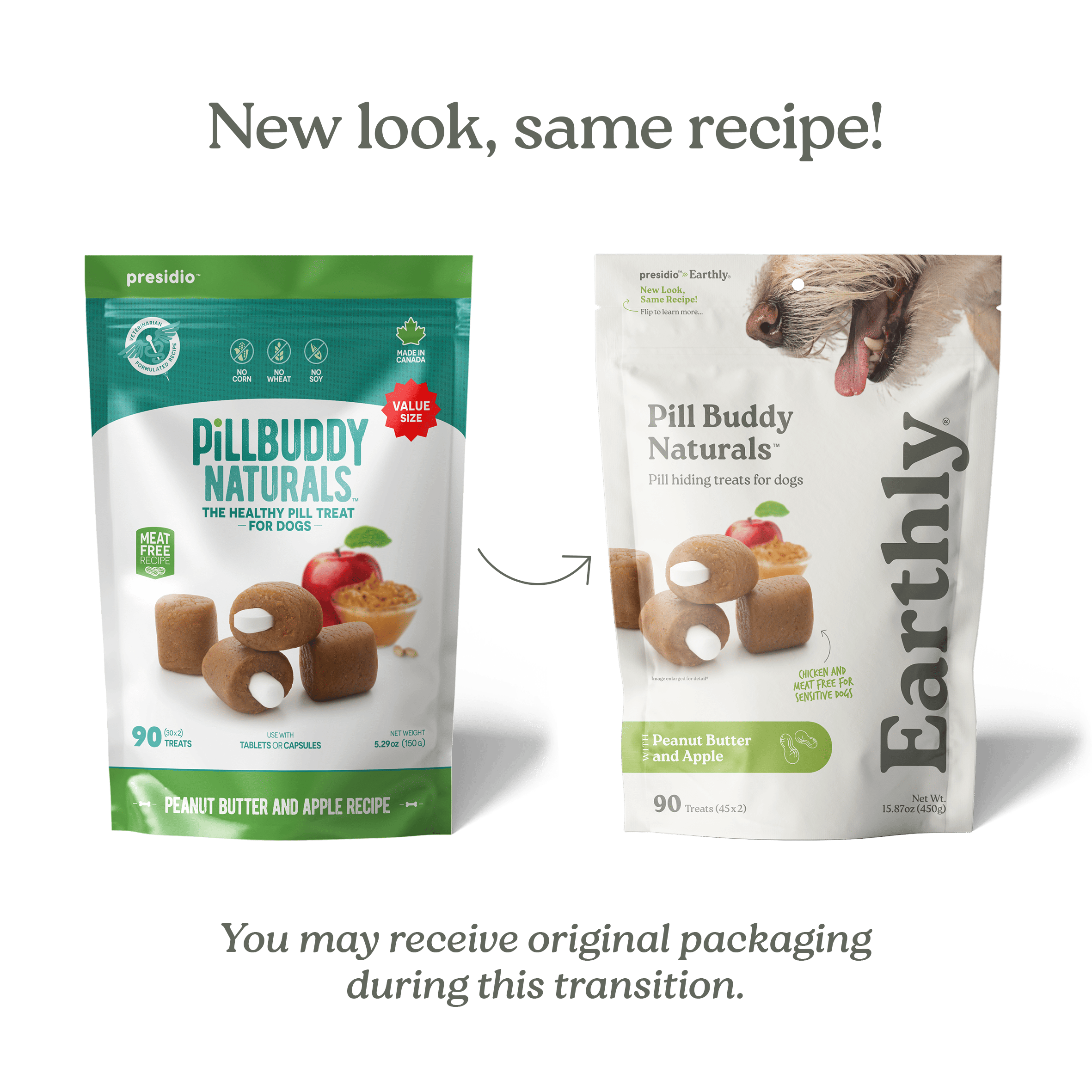 Earthly Pet Company – wholesale Pet treats – Dog – Pill Buddy Naturals Peanut Butter & Apple 90ct 6/CS1
