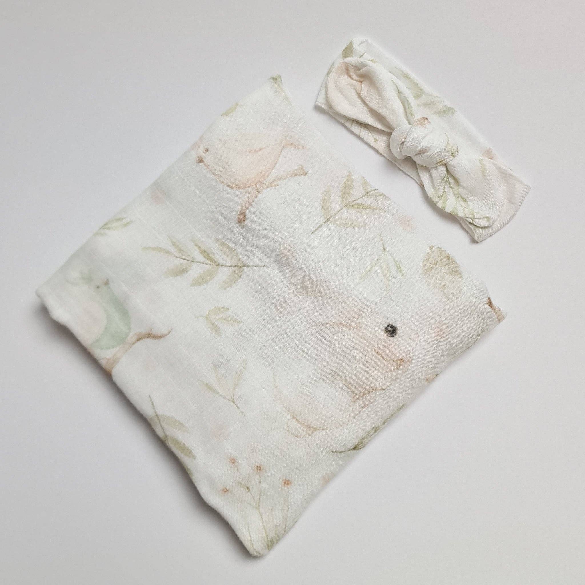 Minky Myles – wholesale Swaddle set – Baby – Muslin Swaddle & Headband - Forest friends4