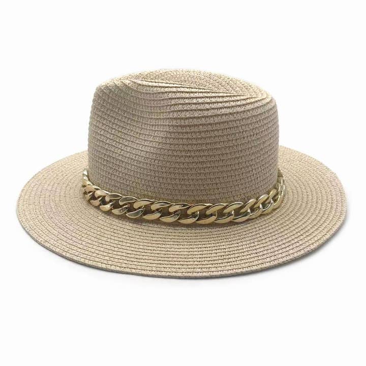PinktownUSA - Wholesale Straw hat – women's - Ivory Chain Band Panama Hat1