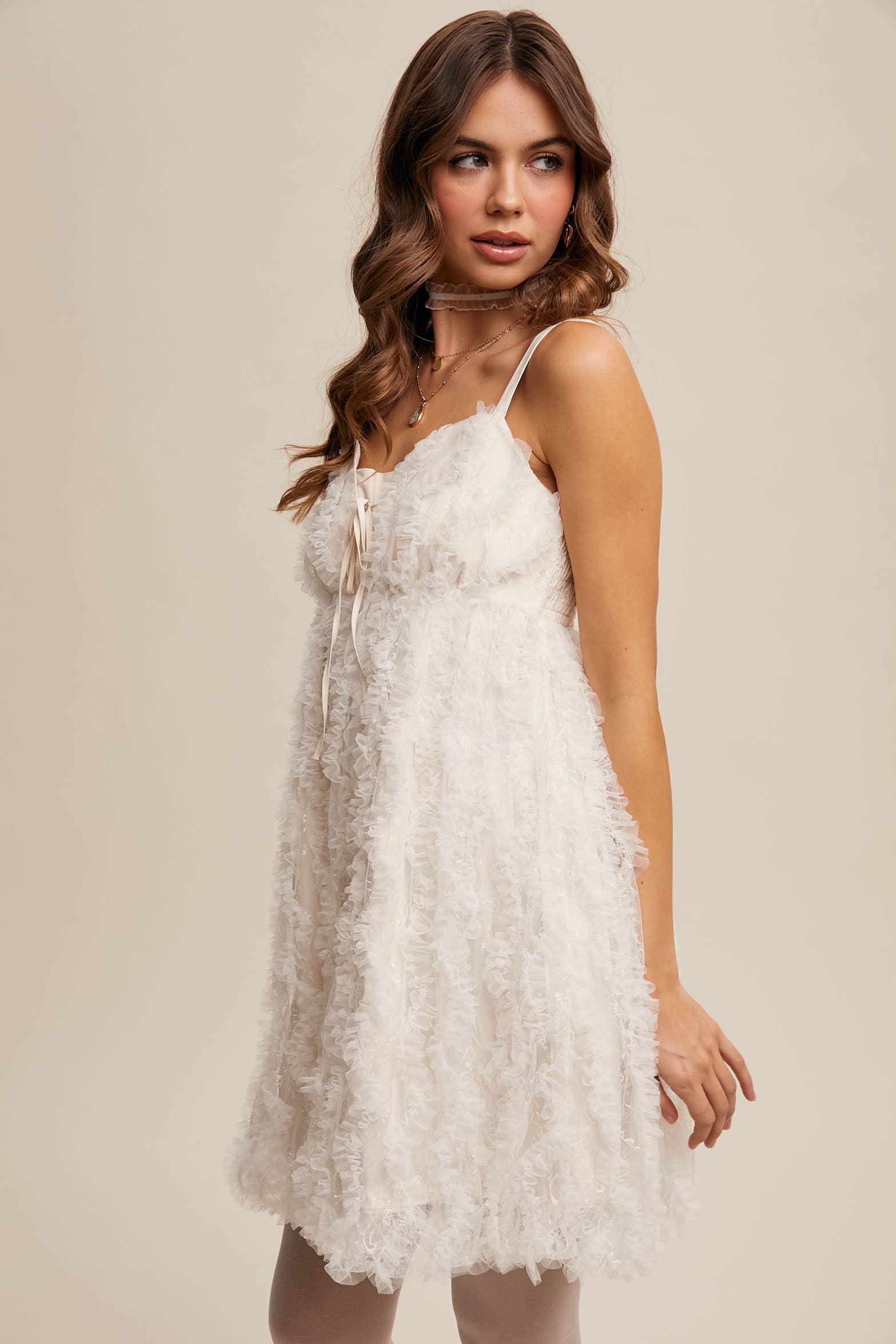 Listicle - Wholesale Dress - Women's - Fluffy Mesh Lace Layered Mini Dress6