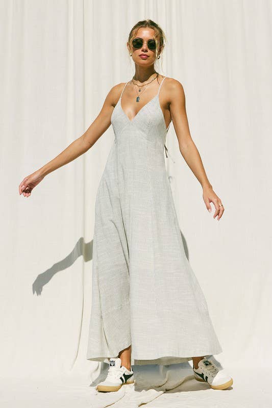 ILLA ILLA - Wholesale Dress - Women's - Striped Linen Maxi Dress6
