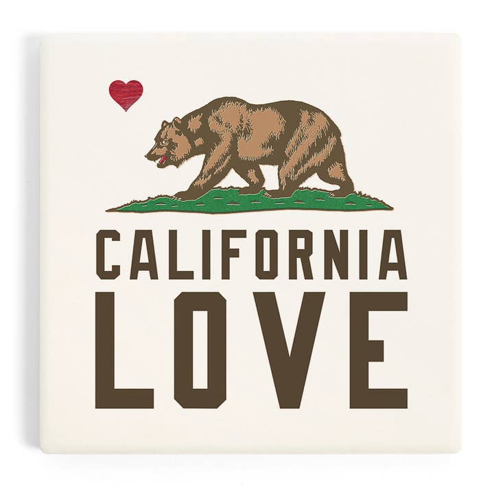 Ceramic Coaster California Love, Bear, State Flag with He… for wholesale by Lantern Press