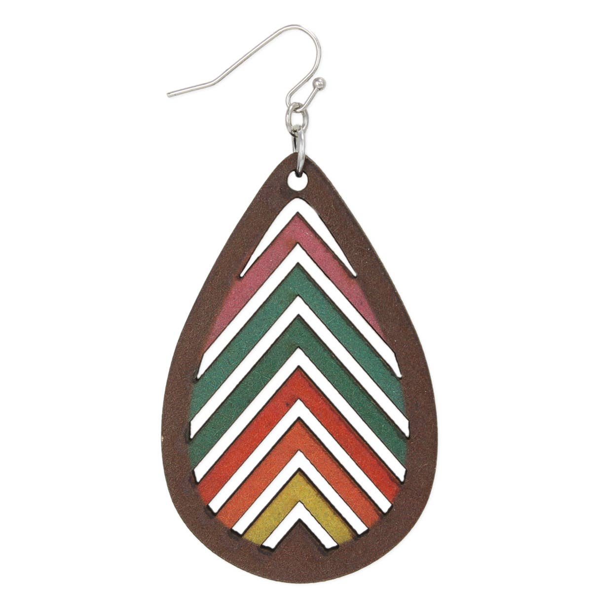 ZAD - Wholesale Dangle Earrings - Natural Rainbow Wood Teardrop Earrings1