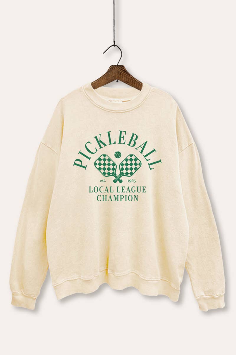 VINTAGE POINT USA - Vente Sweat-shirt à imprimés – femme - SWEATSHIRT DÉLAVÉ MINÉRAL AVEC GRAPHISME DE CHAMPION DE PICKLEBALL1