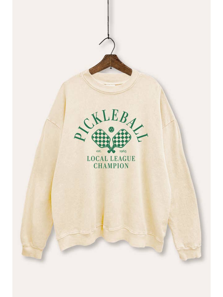 VINTAGE POINT USA - Vente Sweat-shirt à imprimés – femme - SWEATSHIRT DÉLAVÉ MINÉRAL AVEC GRAPHISME DE CHAMPION DE PICKLEBALL1