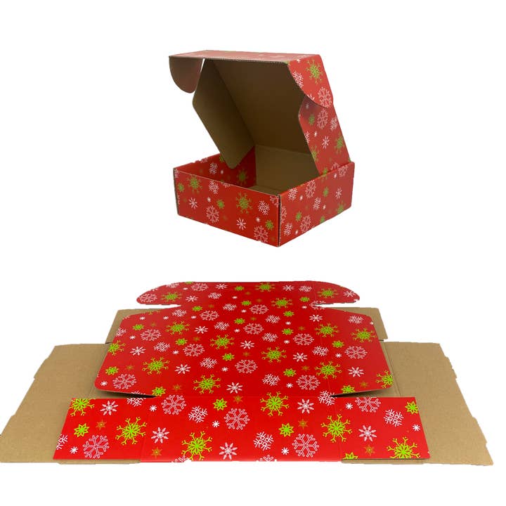 Bospak - Wholesale Gift Box - 8" Decorative mailer red snowflake pattern2