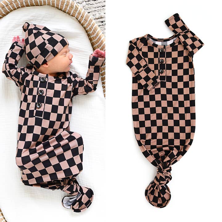 Gigi and Max - Wholesale Babygown - Baby - Bentley GOWN Bamboo Checks Baby Newborn Clothing Outfit1