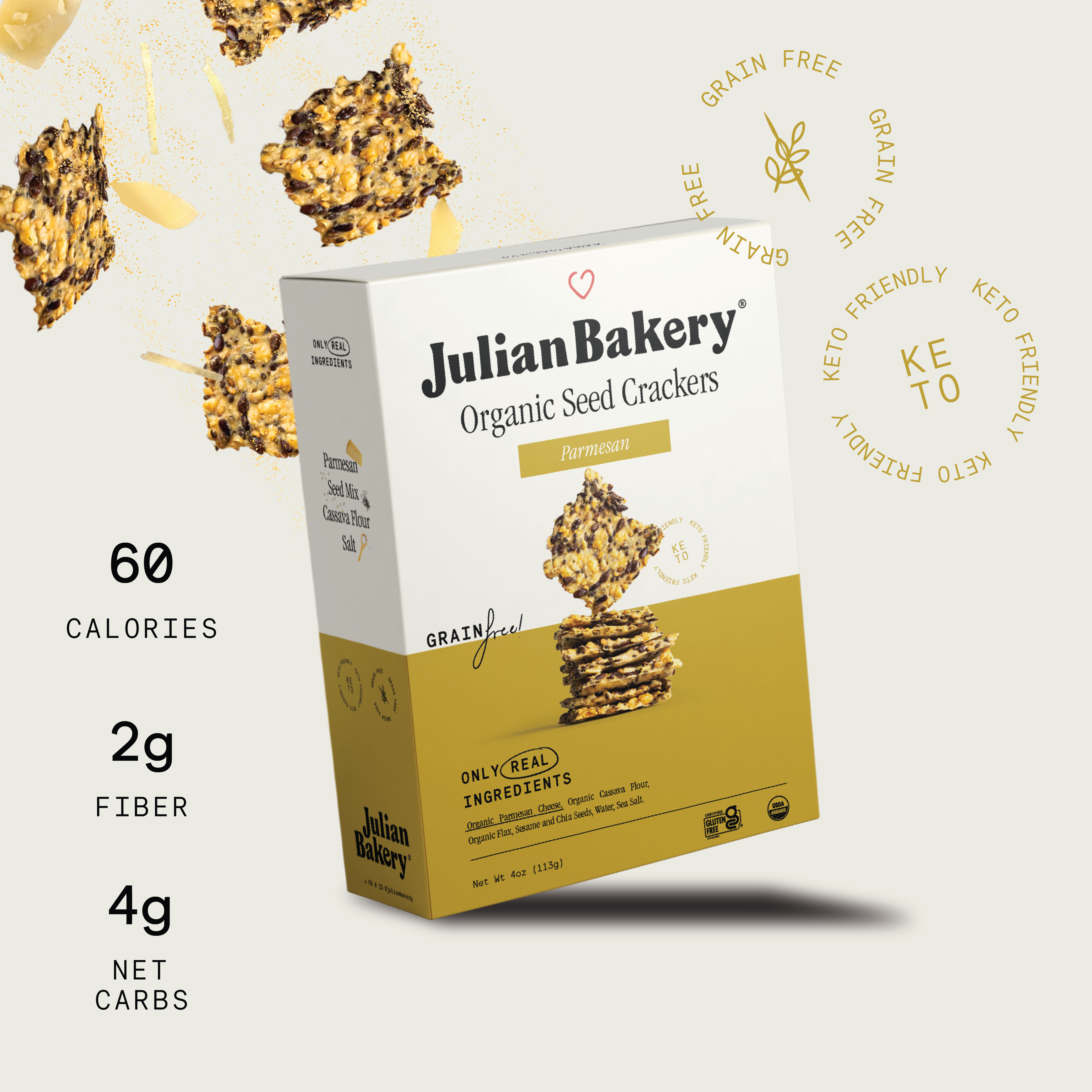 Julian Bakery - Vente Biscuit salé - Crackers aux graines biologiques - Parmesan 113g1