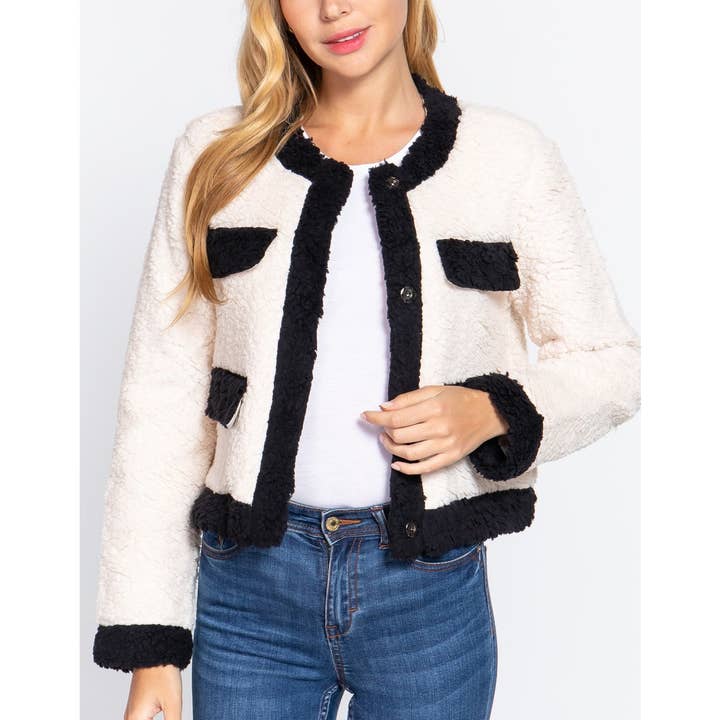 Paperdoll - Wholesale Jacket - Women's - LONG SLV POCKET DETAIL FAUX FUR JACKET