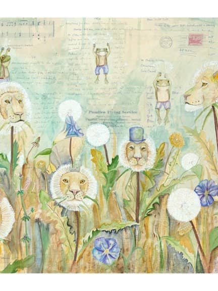 Impressão Giclée de Leões Elegantes de Pintura em Aquarela de Técnica Mista por atacado de Katie Crawford Art