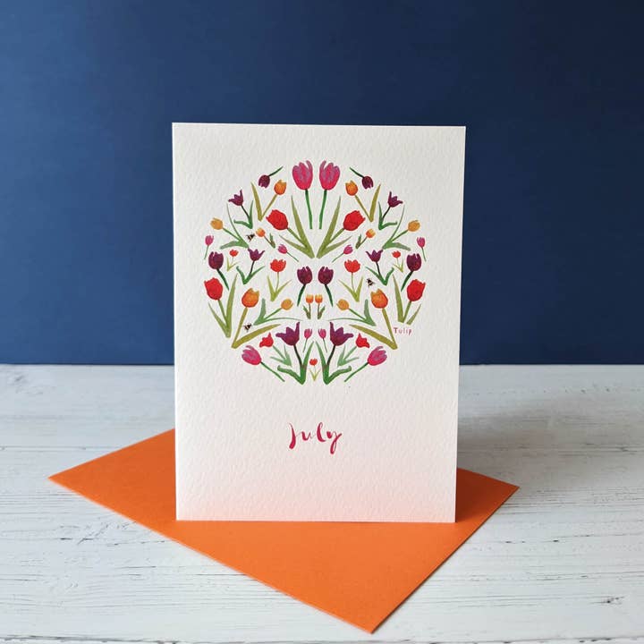 Greetings card - Birth flower - July Tulip for wholesale by Sarah Patel Design
