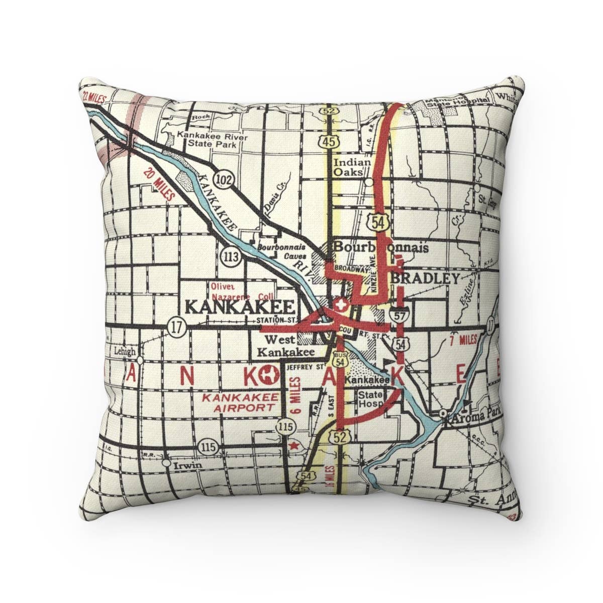 Daisy Mae Designs - Wholesale Throw/Decorative Pillow - Kankakee Illinois Map Pillow  – 18" Square Throw Pillow0
