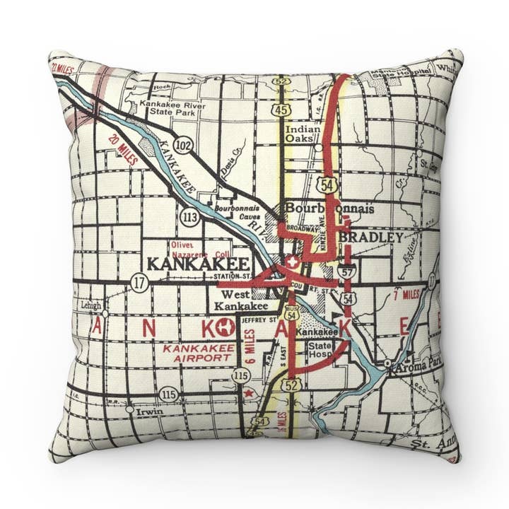 Daisy Mae Designs - Wholesale Throw/Decorative Pillow - Kankakee Illinois Map Pillow  – 18" Square Throw Pillow0