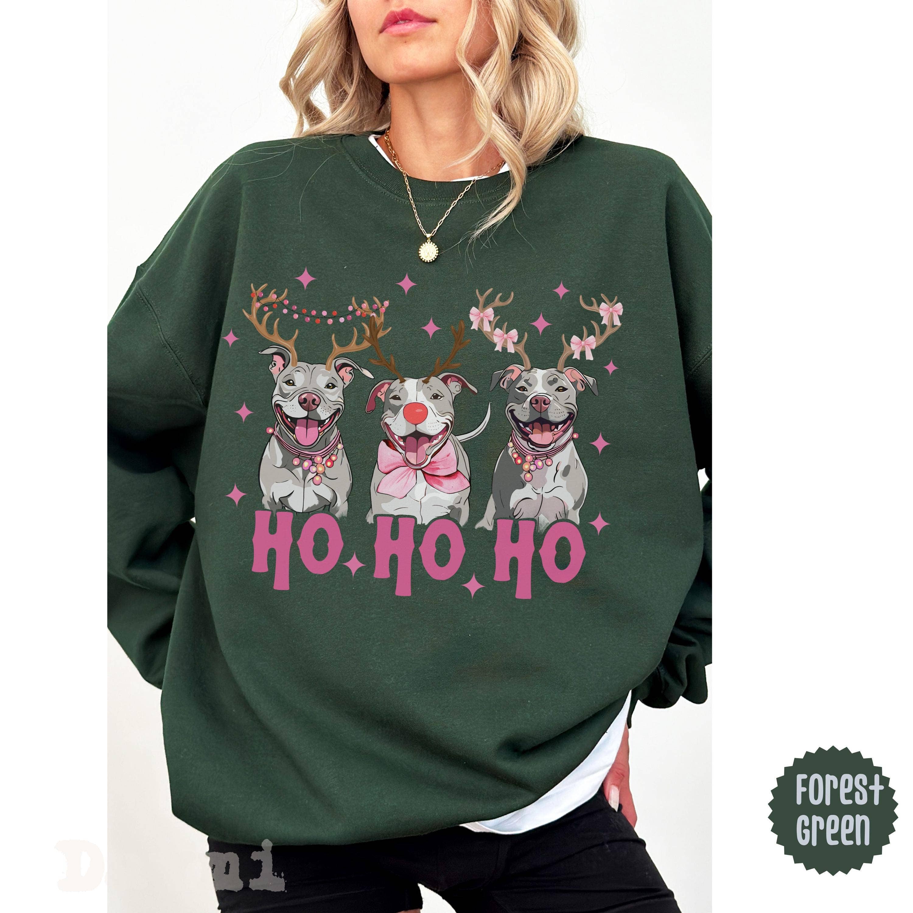 NVC Ecommerce LLC - Wholesale T-Shirt (Graphic) - Women's - Pitbull Christmas Shirt, Ho Ho Ho Crewneck Sweater6