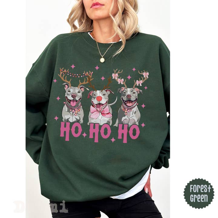 NVC Ecommerce LLC - Wholesale T-Shirt (Graphic) - Women's - Pitbull Christmas Shirt, Ho Ho Ho Crewneck Sweater6