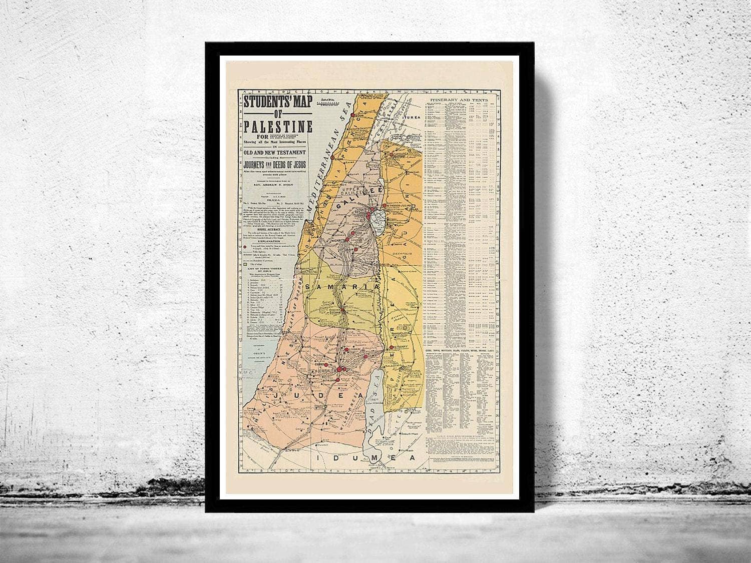 OldCityPrints - Old Maps and Posters – Engroshandel Kunsttryk – Gammelt kort over Palæstina med Jesus 1905 – religiøst vintage kort som vægkunst0