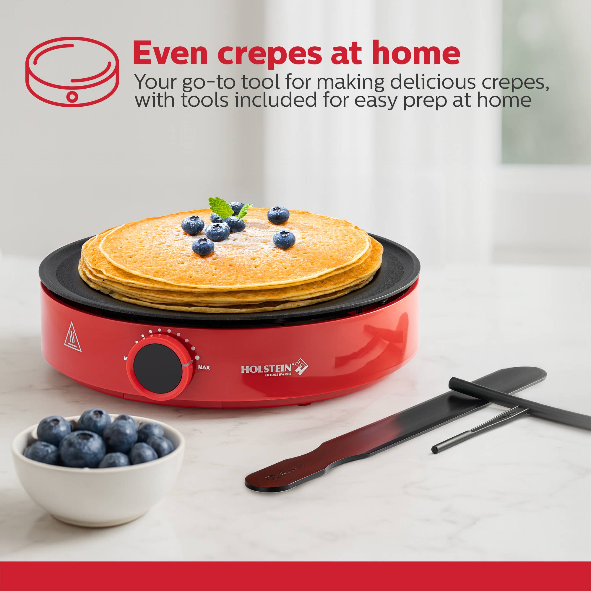 12 inch Red Griddle and Crepe Maker Kitchen Appliance  for wholesale on Faire8