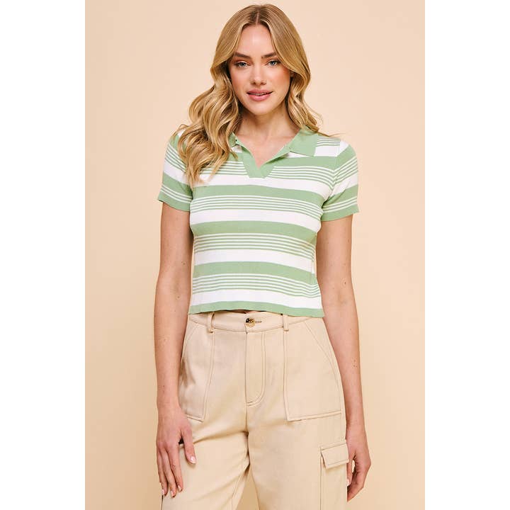 Short Sleeve Collared Stripe Top for wholesale by Allie Rose