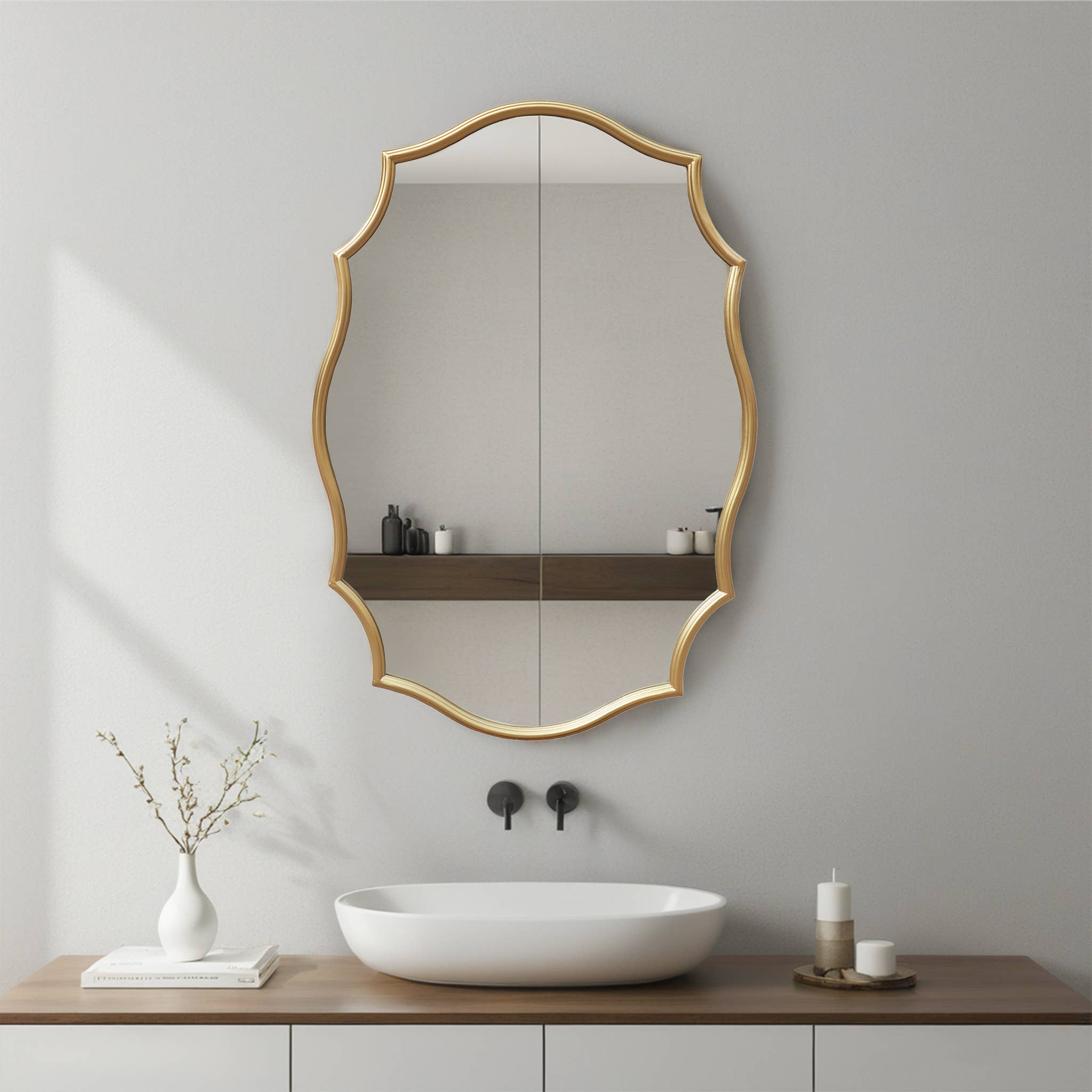 Paris Loft Inc - Wholesale Wall Mirror - Scalloped Edge Metal Framed Bathroom Mirror7