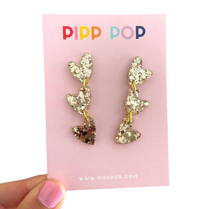 Pipp Pop - Wholesale Dangle earrings - Glitter Heart Dangles - 8 Colours Available4