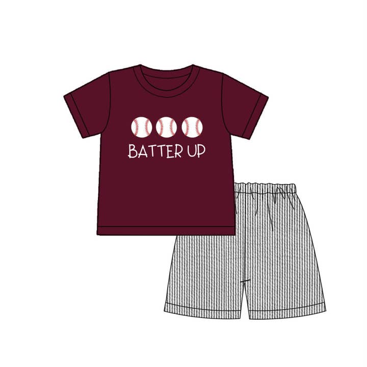 Bordeaux Collegiate „Batter Up” baseball-korte-broekset voor wholesale door Little Peas