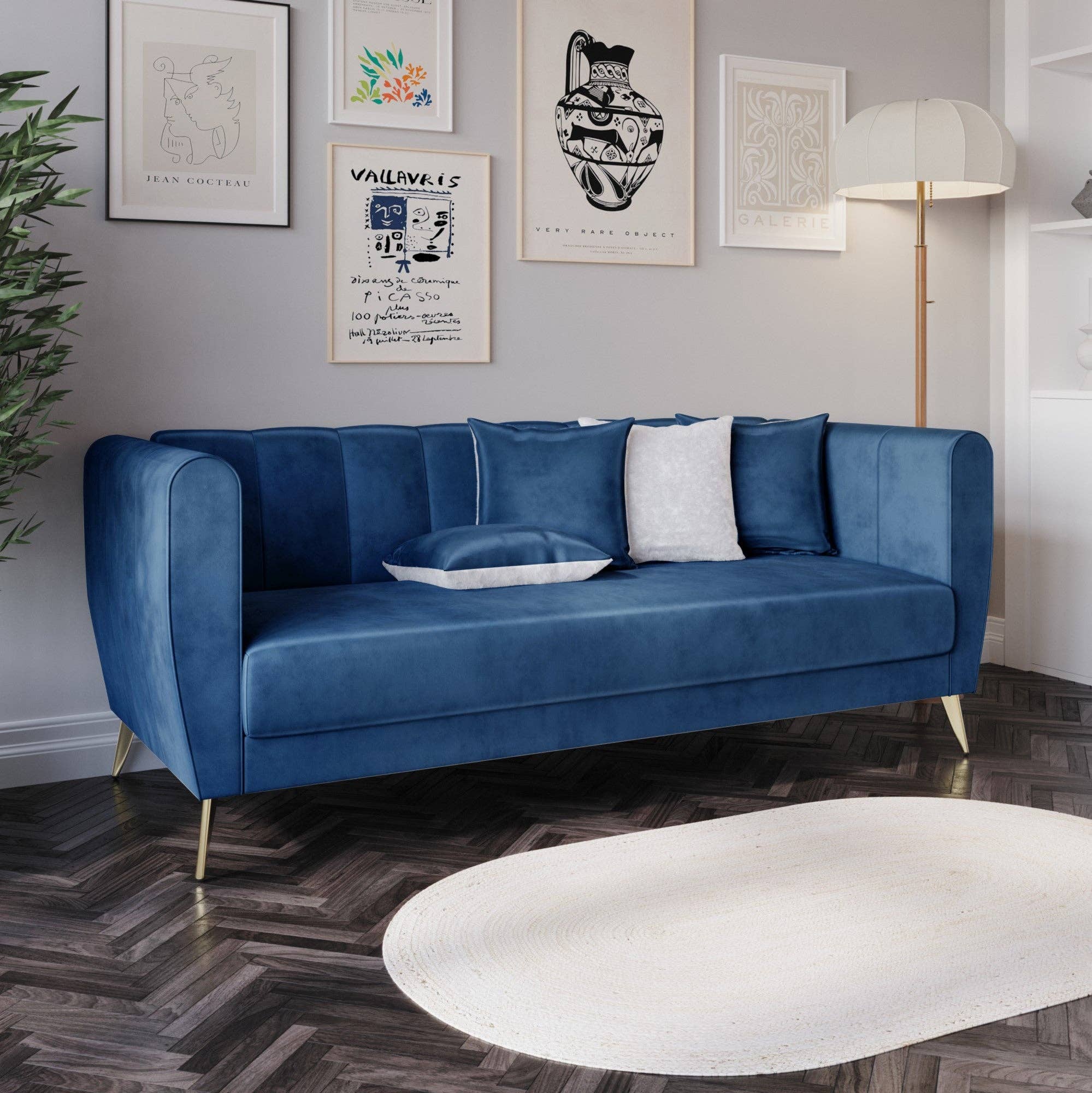 Home Design - Wholesale Sofa - Scarlett Velvet Flared Arm 3-Seater Sofa with 4 Throw Pillow5