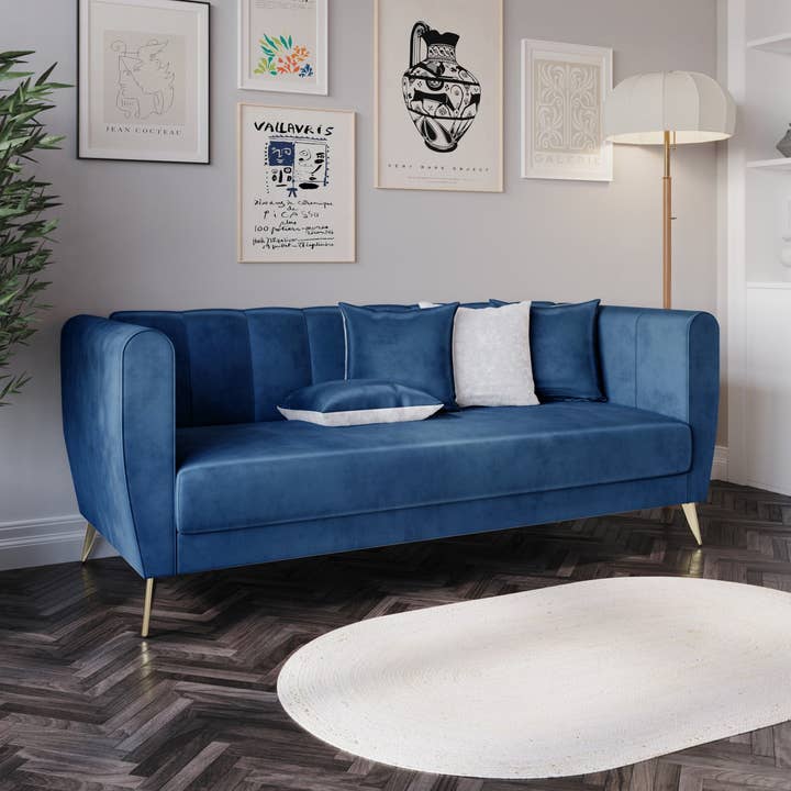 Home Design - Wholesale Sofa - Scarlett Velvet Flared Arm 3-Seater Sofa with 4 Throw Pillow5