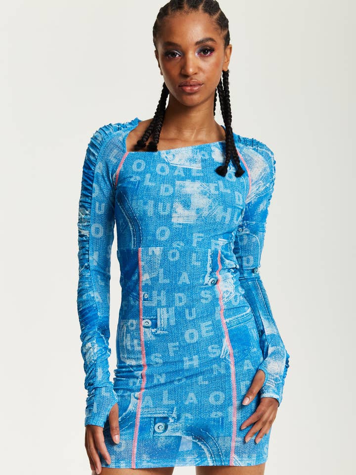 House Of Holland Denim Print Mini Dress for wholesale by House Of Holland