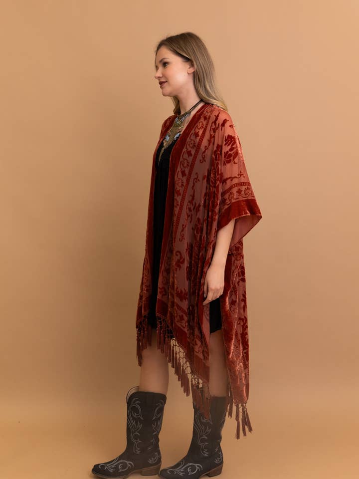 Leto Accessories - Wholesale Kimono - Women's - Bestselling Velvet Mesh Tapestry Tassel Kimono 💎