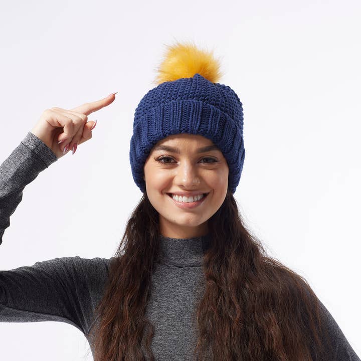 Hadley Wren - Wholesale Beanie - Women's - Snap On Pom Pom Beanie - Navy