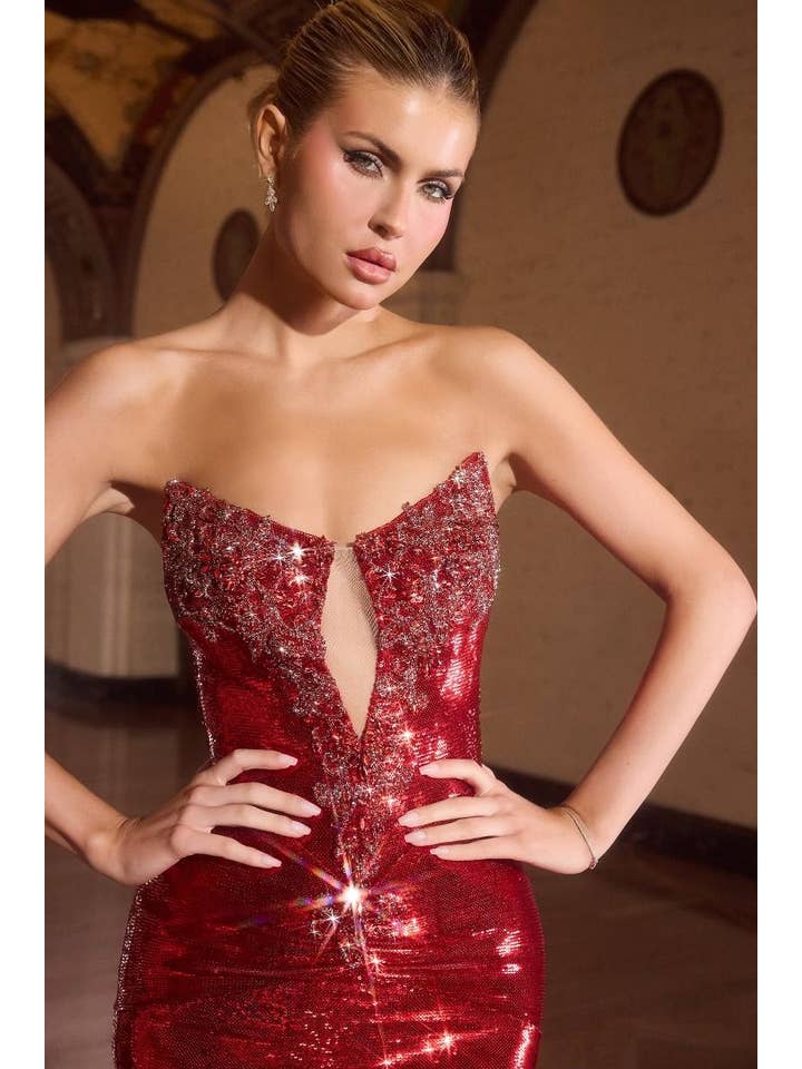 Tux-USA® - Wholesale Gown - Women's - Fitted Mermaid Gown Illusion Neckline Crystal Sequin Corset Lace-Up Back9