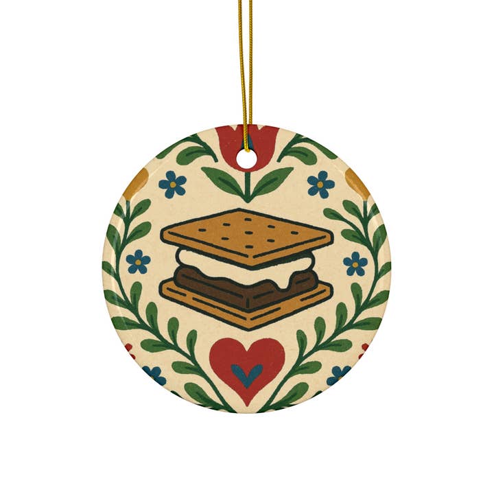 S’mores Ceramic Ornament – Folk Art Campfire Treat Christmas Décor for wholesale by Rainbow Unicorn Birthday Surprise