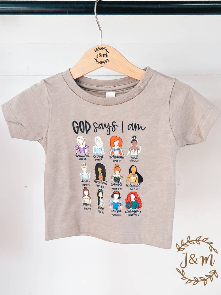 God says I am - princess tee for wholesale by J & M Designs a Christian Brand
