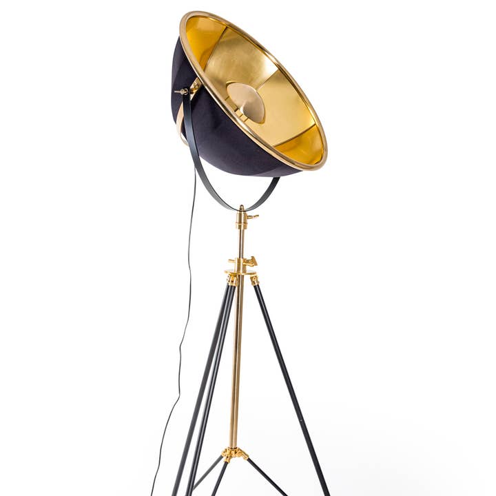 Black and Brass Large Tripod Floor Lamp for wholesale by McGowan & Rutherford Ltd