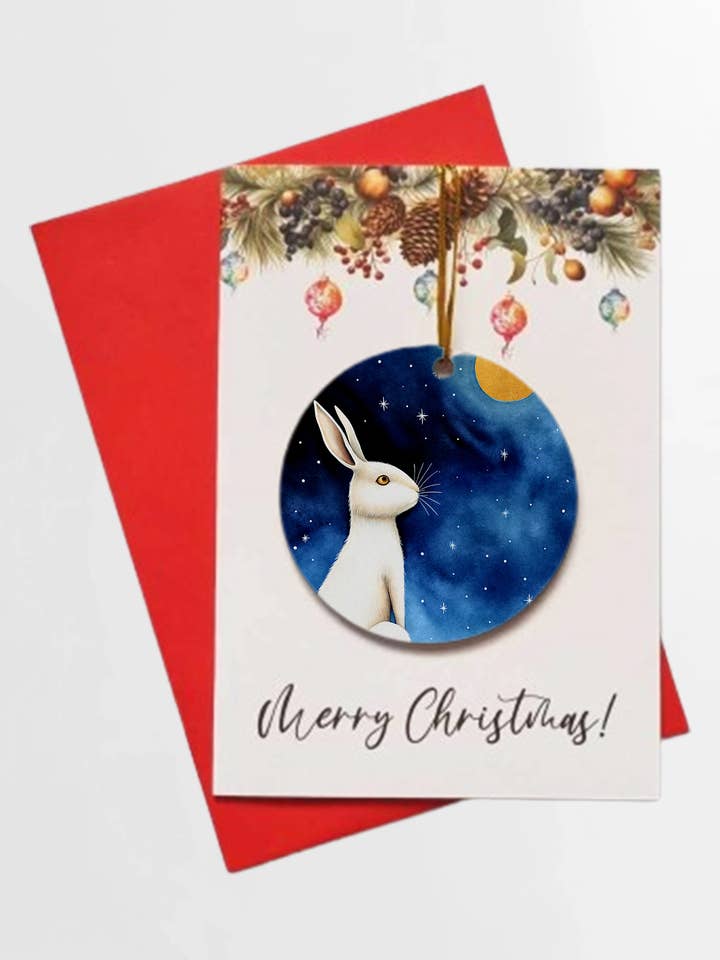 Merry Christmas Artic Animal Artic Hare + DETACHABLE BAUBLE for wholesale by Homemade Hollydays Wholesale