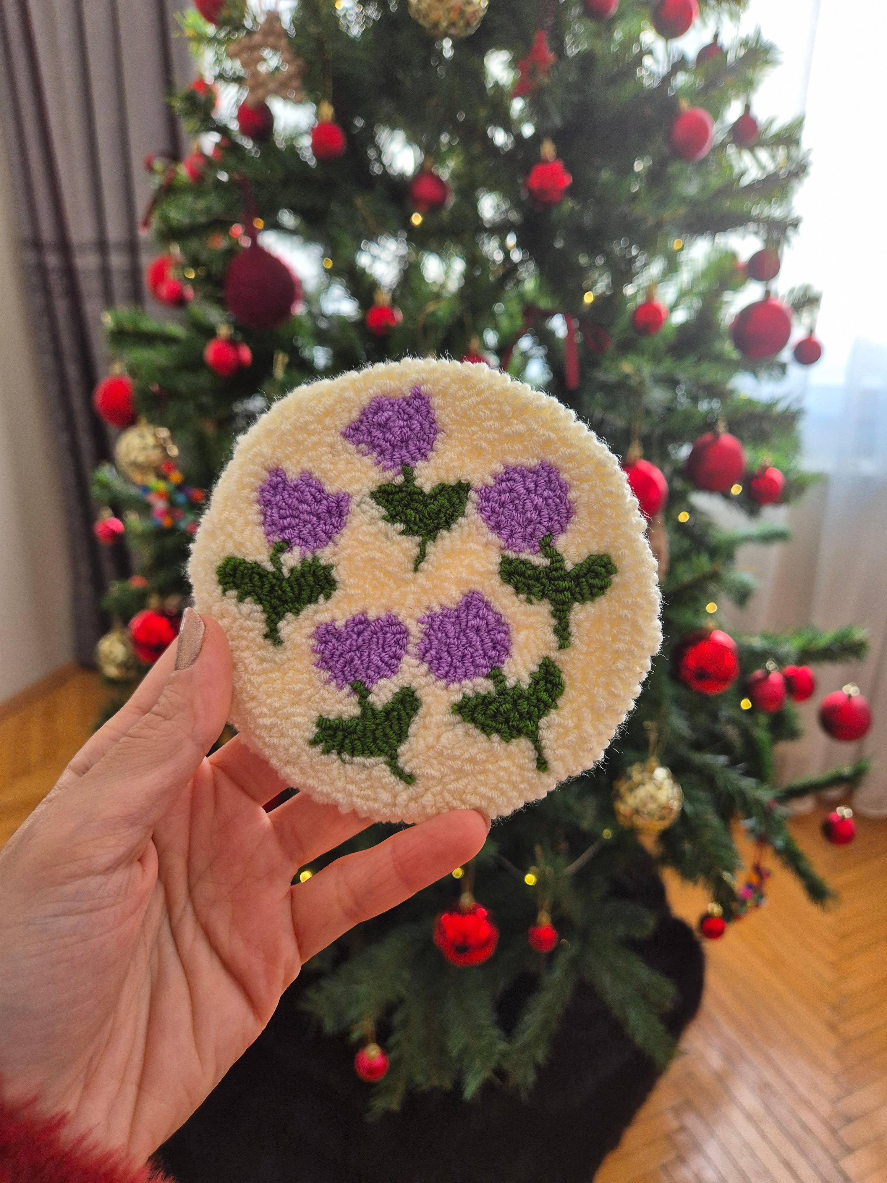 despinacrafting – wholesale Coasters – Punch Needle Mug Rug,  Floral Coasters 1