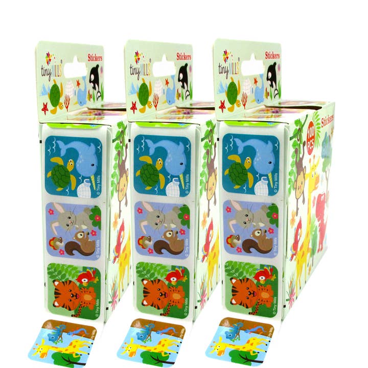 Pegatinas de Animales 100 Pegatinas/Dispensador, Paquete de 12 para venta al por mayor de Tiny Mills