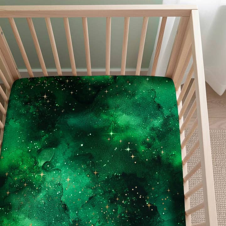 Wicked Cute | Green Galaxy Elixir | Bamboo Crib Sheet for wholesale by Little Popp Crew