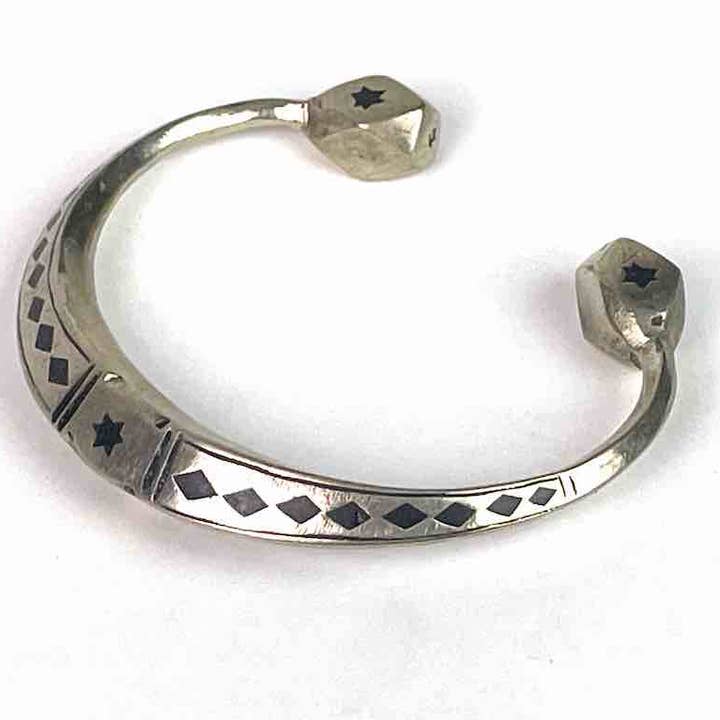 Heavy Tuareg Coin Silver Inlaid Bracelet for wholesale by The Niger Bend