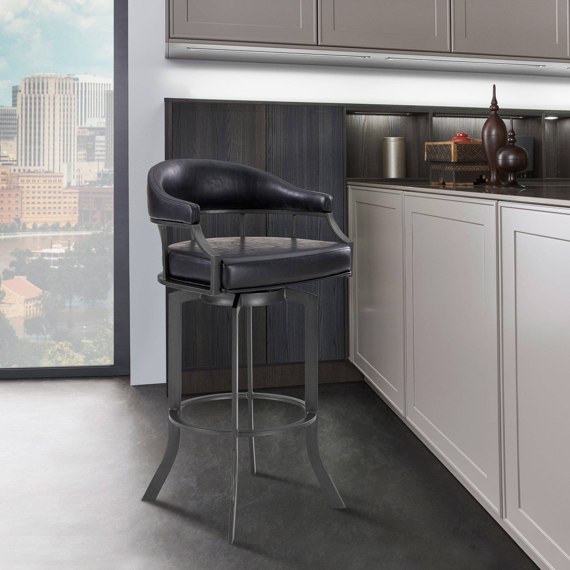 Armen Living - Wholesale Stool - Edy Modern Faux Leather and Metal Swivel Barstool3