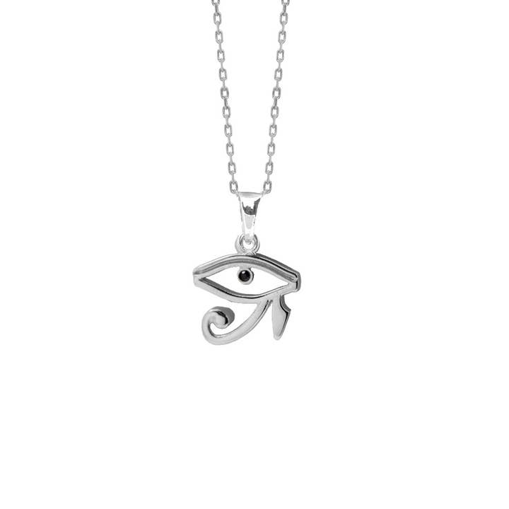 Rhodium-Plated 925 Silver Eye of Horus Pendant with Black Onyx for wholesale by TALISMAN JEWELLERY (D&Fidanverdi, S.L.)